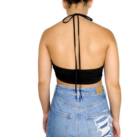 SHEIN Black Bralette Tie Tank Small Tiny Halter Crop Top Going Out Small - Picture 2 of 7